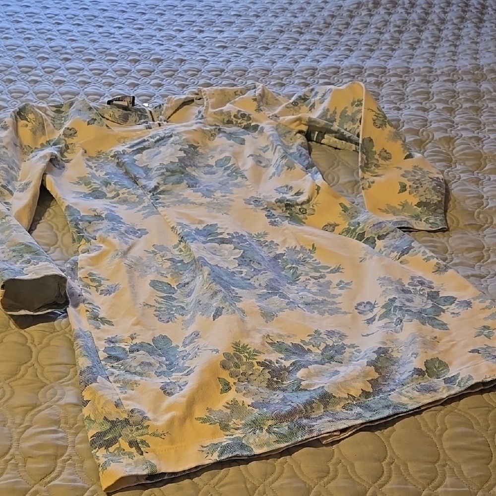 Vintage Floral Long Sleeve White Demin Mini Dress
